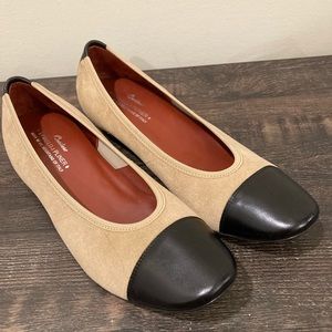 Donald J Pliner Couture suede leather flats taupe
